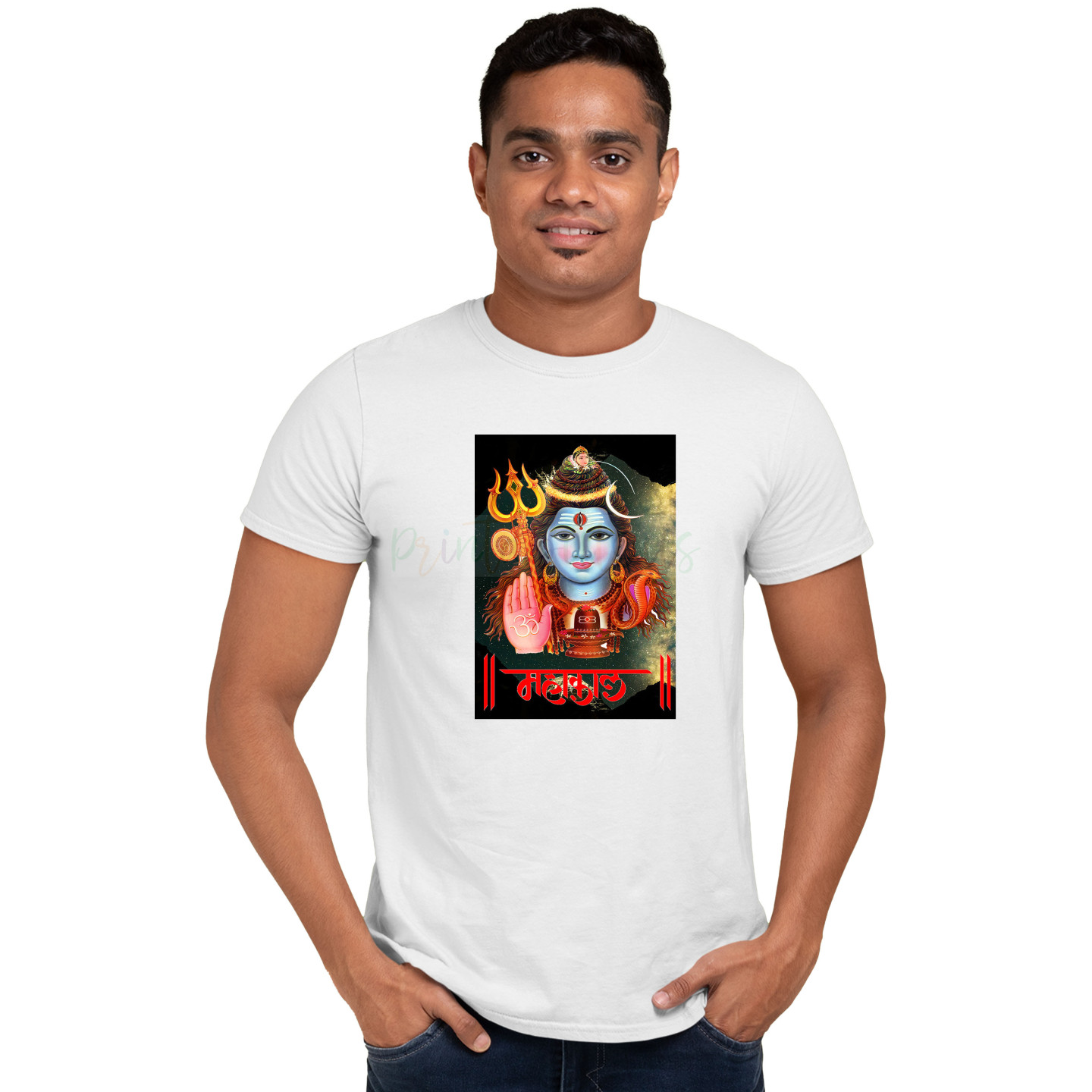 Mahakal Print Unisex Half Sleeves T Shirt Design 11 Size XS 34 Fabric Light GSM Polyester