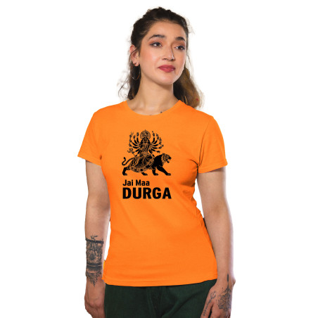 Durga Maa Celebration Dry-Fit T-Shirt Orange Design 3