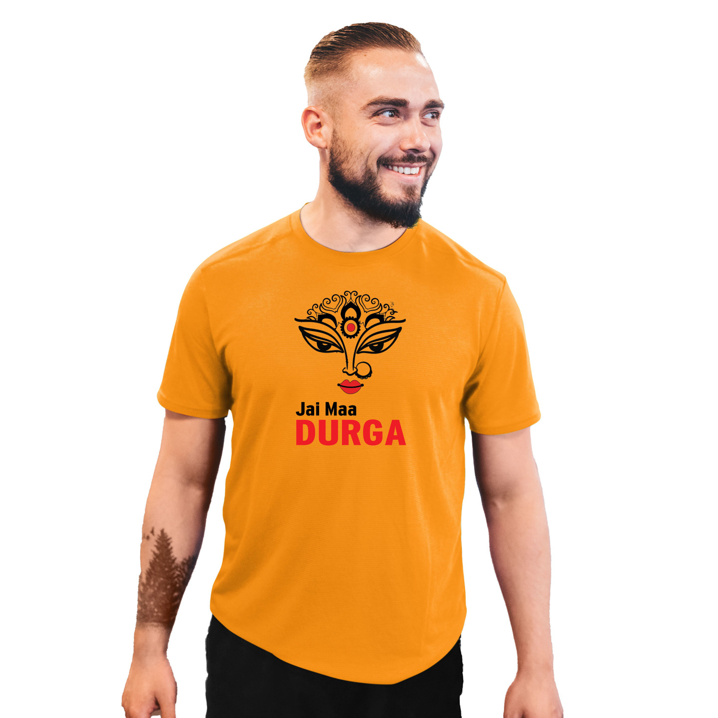 Durga Maa Celebration Dry-Fit T-Shirt Orange Design 4