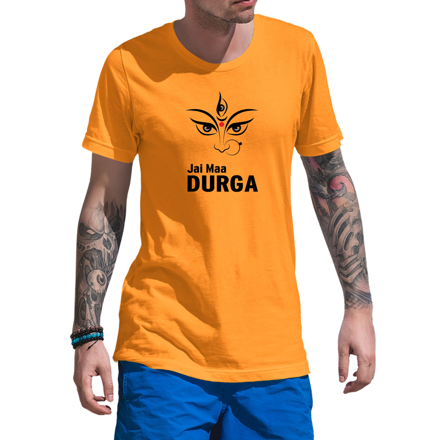 Durga Maa Celebration Dry-Fit T-Shirt Orange Design 6