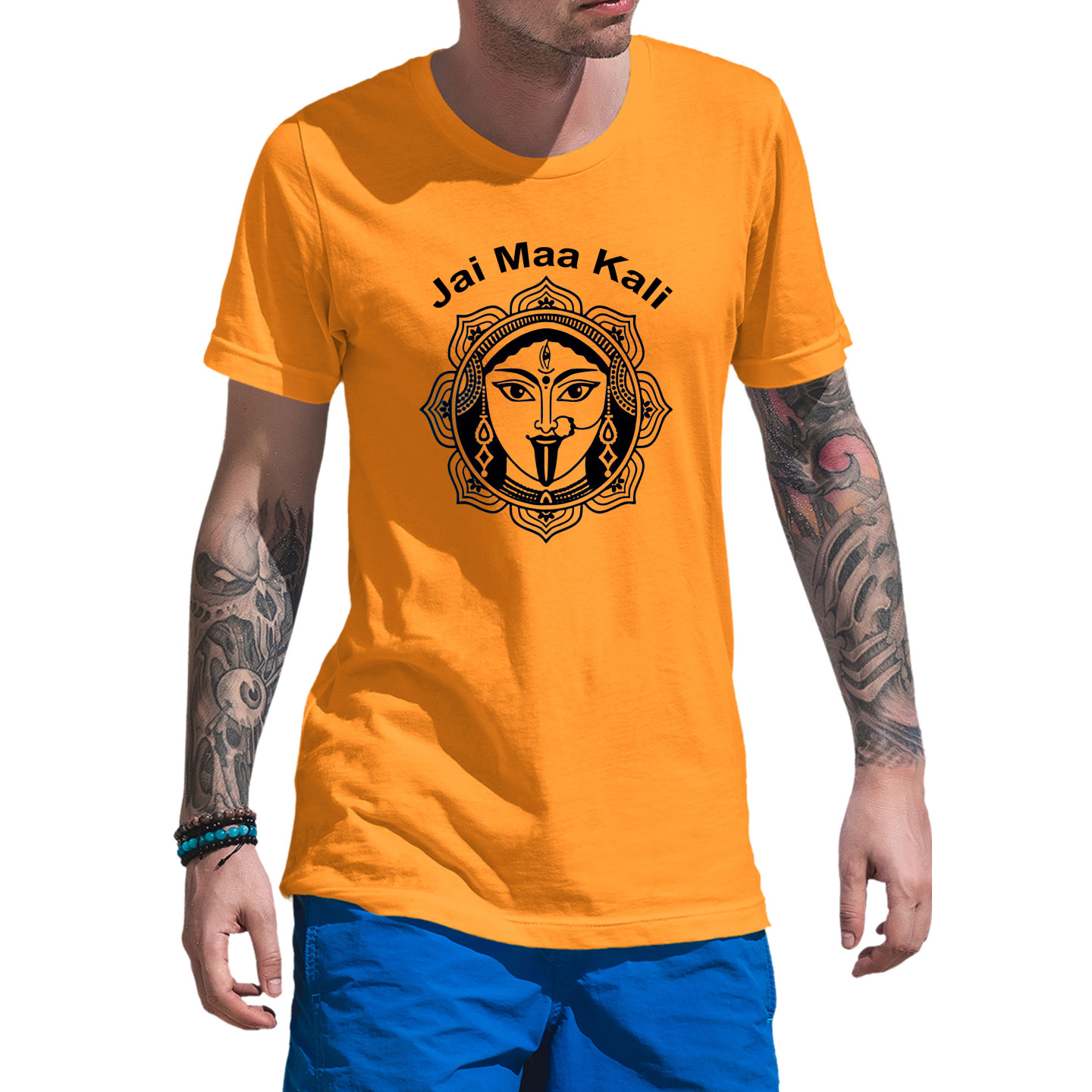 Durga Maa Celebration Dry-Fit T-Shirt Orange Design 7