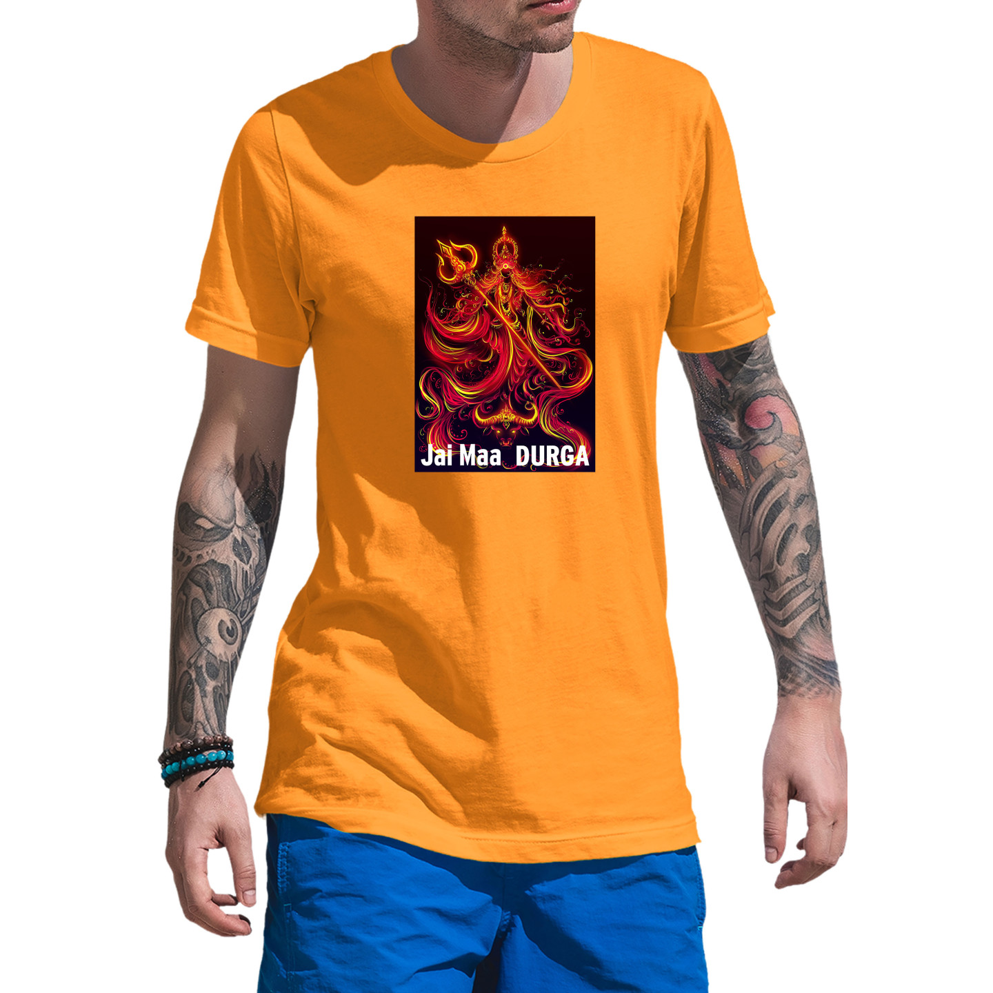 Durga Maa Celebration Dry-Fit T-Shirt Orange Design 8