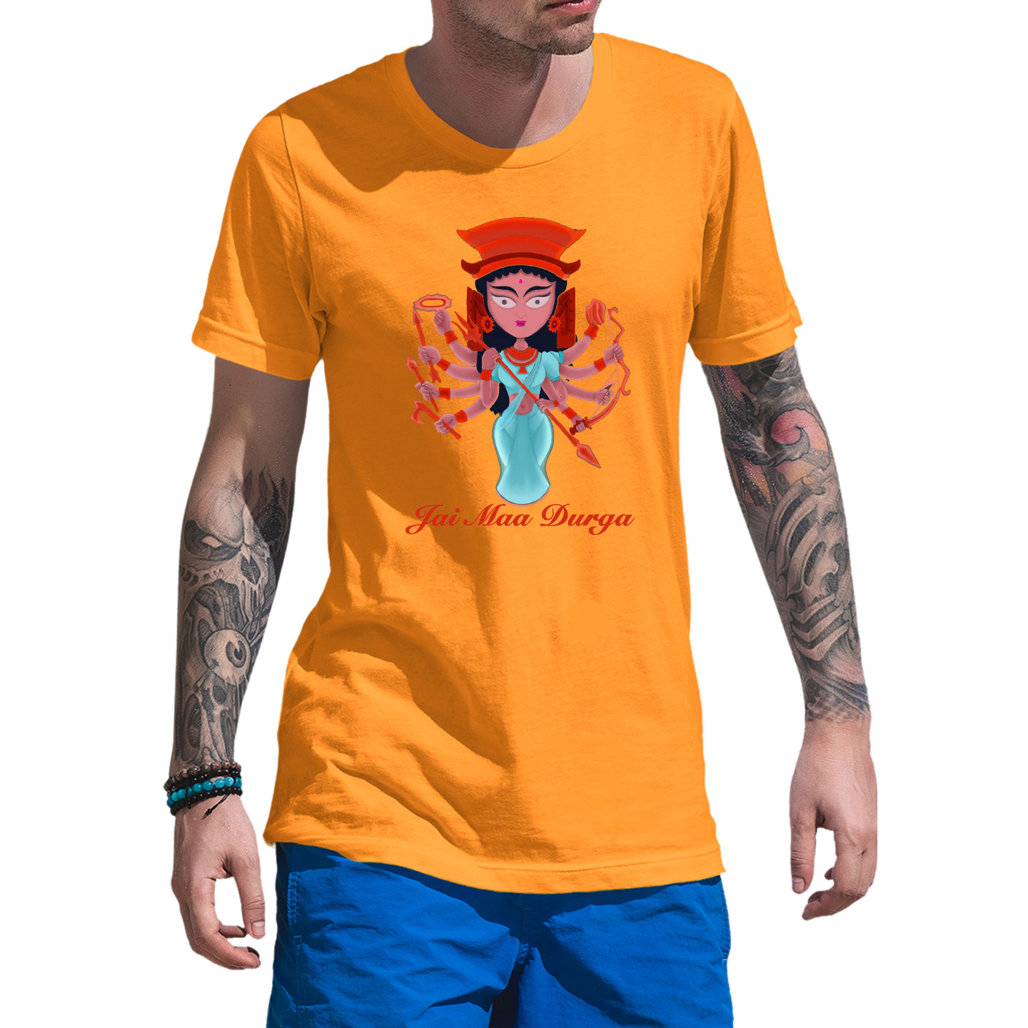 Durga Maa Celebration Dry-Fit T-Shirt Orange Design 9