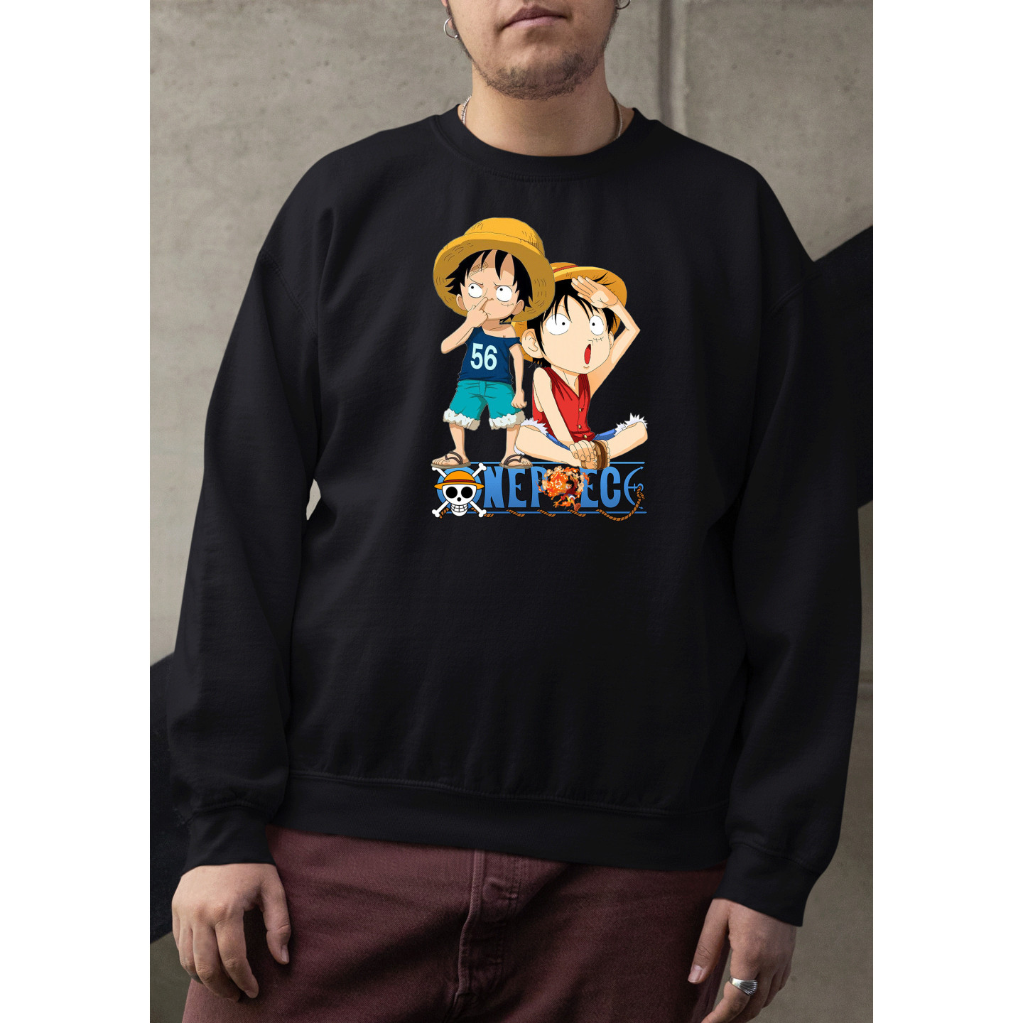 Anime Lovers Custom Print Cotton Fleece Sweatshirt - Full Sleeves One Piece D-2