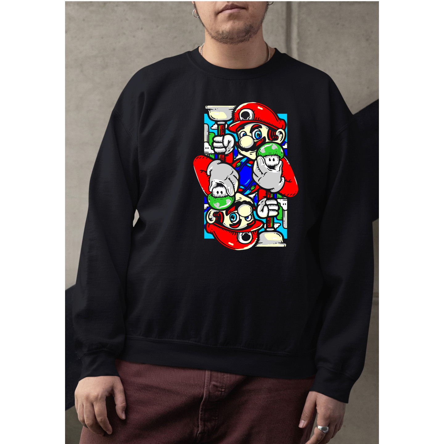 Anime Lovers Custom Print Cotton Fleece Sweatshirt - Full Sleeves Super Mairo D-18
