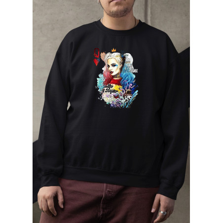 Anime Lovers Custom Print Cotton Fleece Sweatshirt - Full Sleeves  Grey Harley Quinn D-22