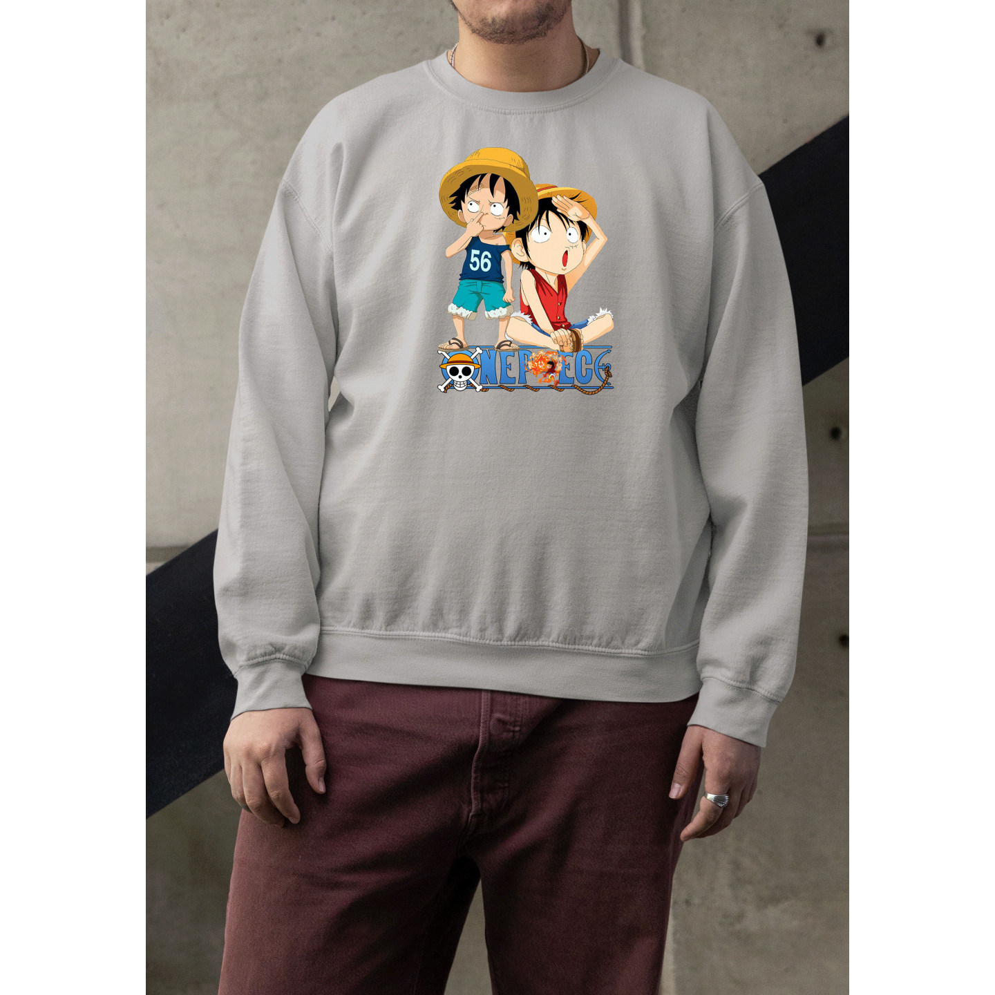 Anime Lovers Custom Print Cotton Fleece Sweatshirt - Full Sleeves Gray One Piece D-2