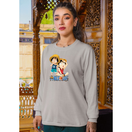 Anime Lovers Custom Print Cotton Fleece Sweatshirt - Full Sleeves Gray One Piece D-2