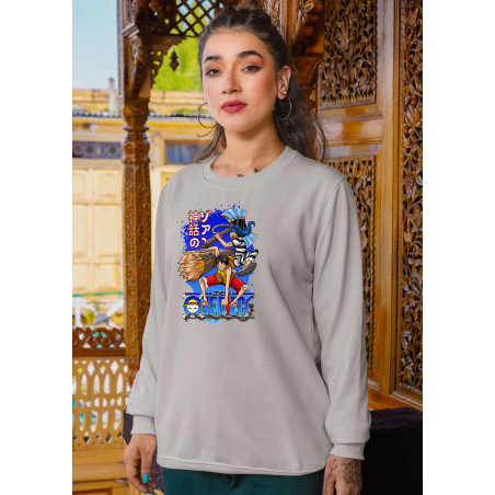 Anime Lovers Custom Print Cotton Fleece Sweatshirt - Full Sleeves Gray One Piece D-5
