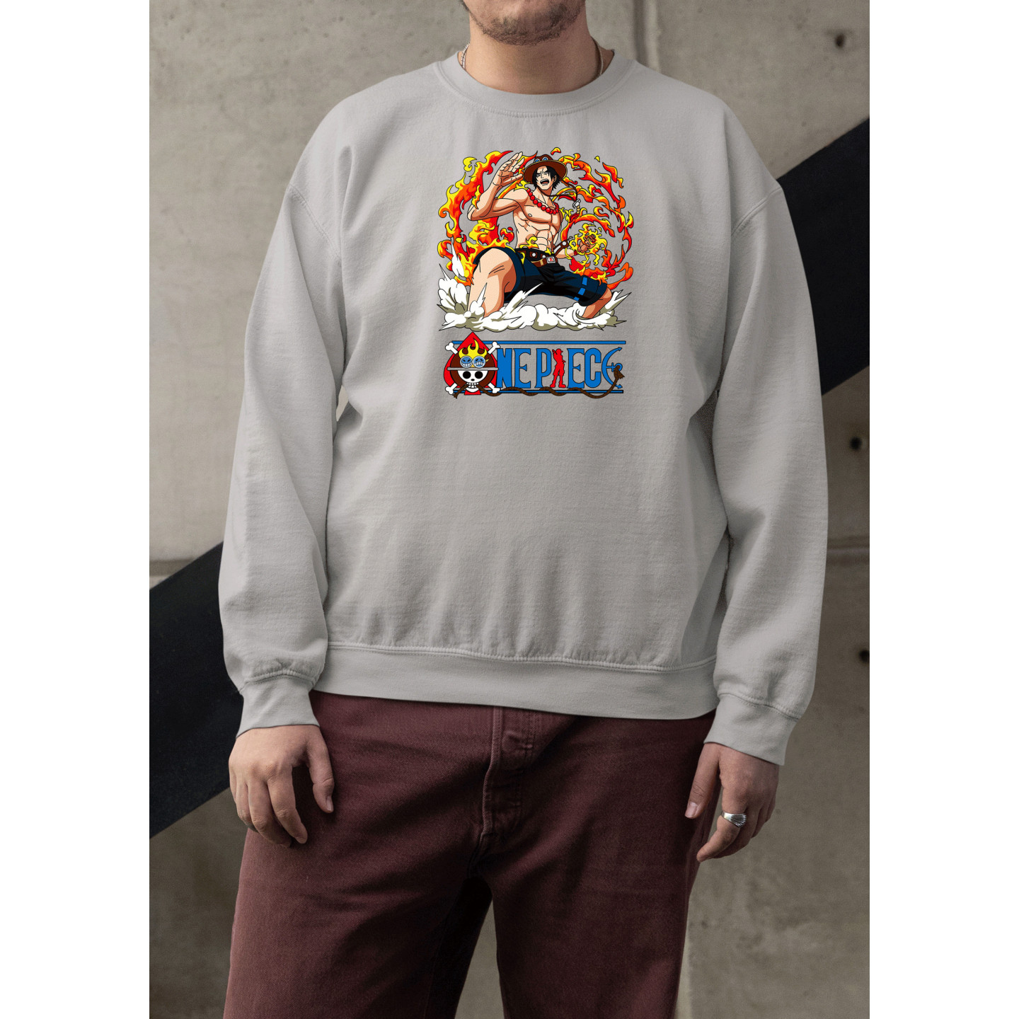 Anime Lovers Custom Print Cotton Fleece Sweatshirt - Full Sleeves Gray One Piece D-9