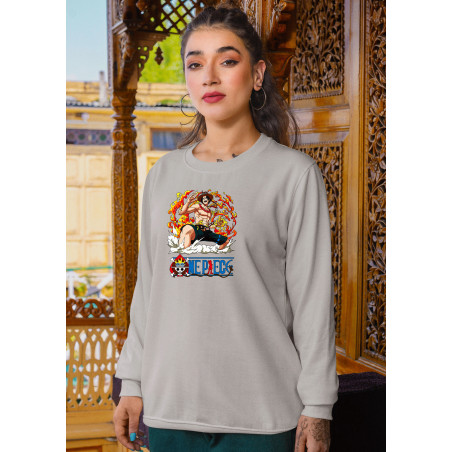 Anime Lovers Custom Print Cotton Fleece Sweatshirt - Full Sleeves Gray One Piece D-9