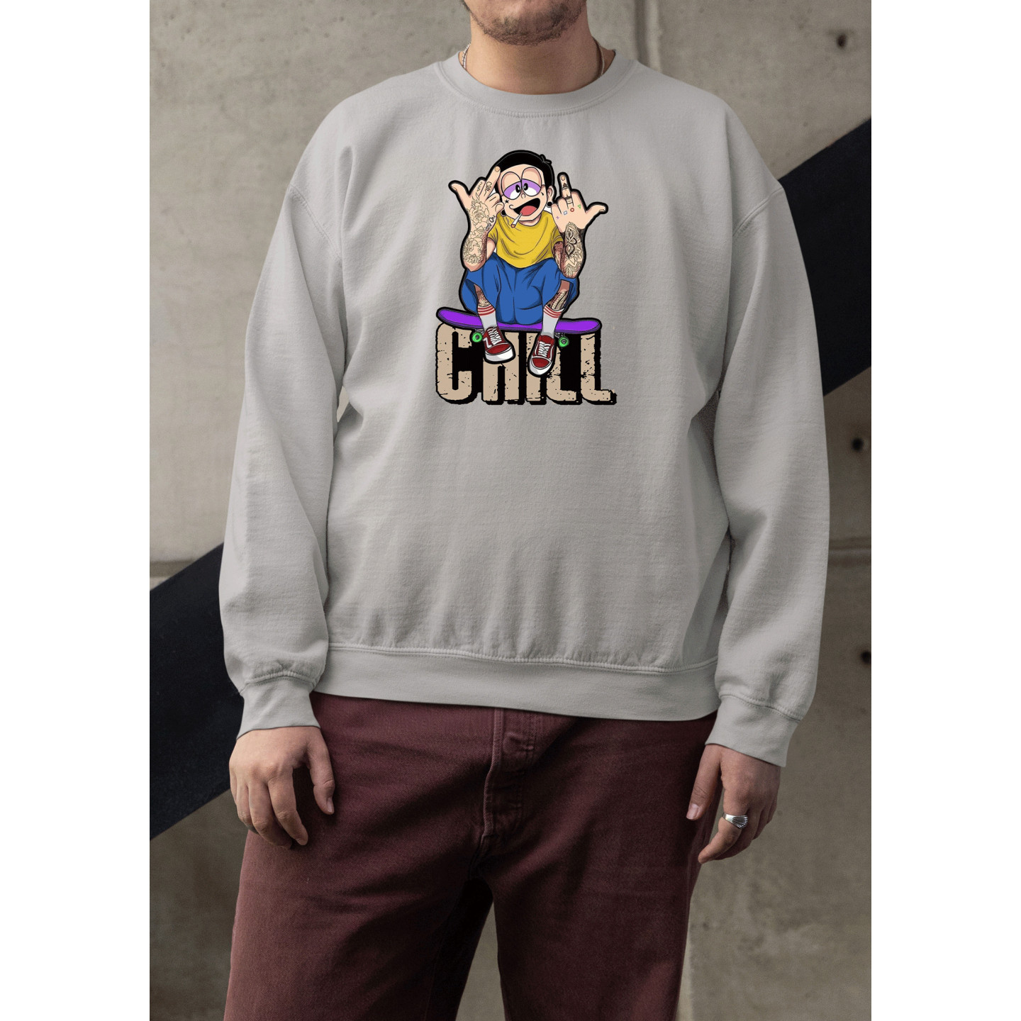 Graphic & Quote Custom Print Cotton Fleece Sweatshirt - Full Sleeves Nobita Chill D-13