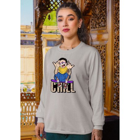 Graphic & Quote Custom Print Cotton Fleece Sweatshirt - Full Sleeves Nobita Chill D-13