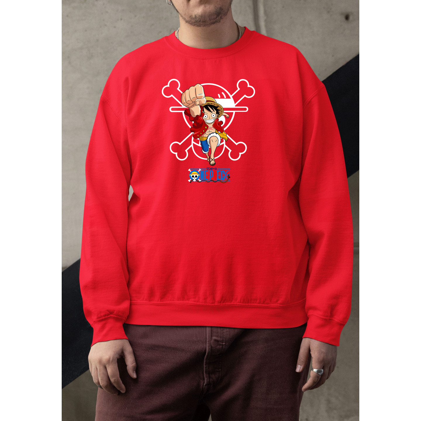 Anime Lovers Custom Print Cotton Fleece Sweatshirt - Full Sleeves  Red One Piece D-4