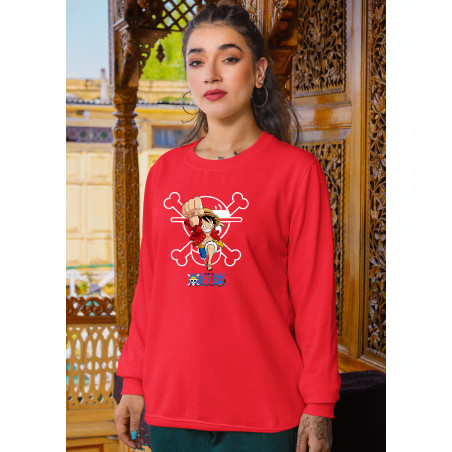 Anime Lovers Custom Print Cotton Fleece Sweatshirt - Full Sleeves  Red One Piece D-4