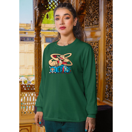 Anime Lovers Custom Print Cotton Fleece Sweatshirt - Full Sleeves Dark Green One Piece  D-1