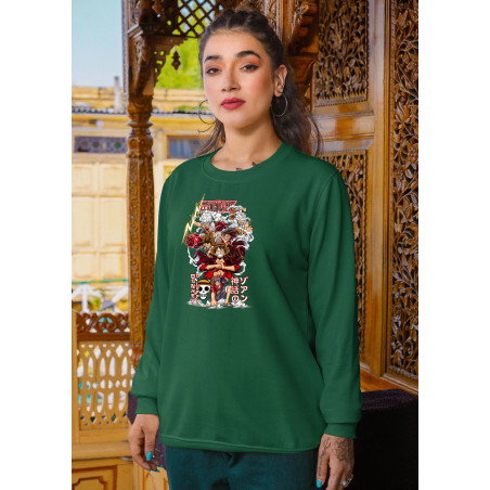 Anime Lovers Custom Print Cotton Fleece Sweatshirt - Full Sleeves Dark Green One Piece  D-3