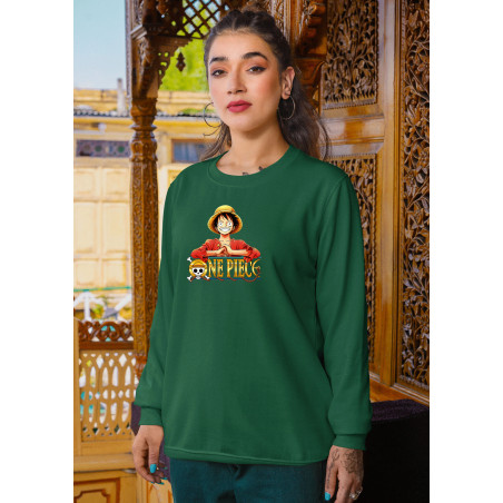 Anime Lovers Custom Print Cotton Fleece Sweatshirt - Full Sleeves Dark Green One Piece  D-4