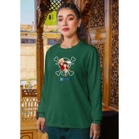 Anime Lovers Custom Print Cotton Fleece Sweatshirt - Full Sleeves Dark Green One Piece  D-5
