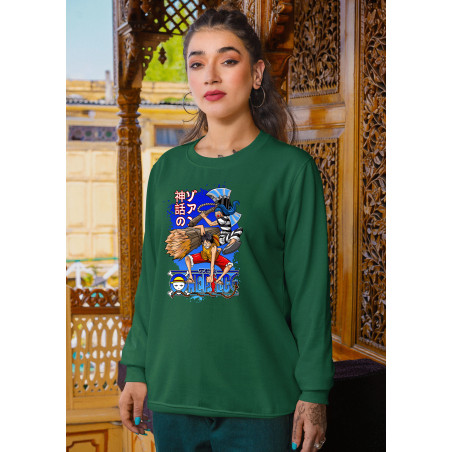 Anime Lovers Custom Print Cotton Fleece Sweatshirt - Full Sleeves Dark Green One Piece  D-7