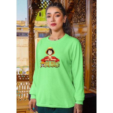 Anime Lovers Custom Print Cotton Fleece Sweatshirt Light Green- Full Sleeves One Piece  D-4