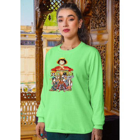Anime Lovers Custom Print Cotton Fleece Sweatshirt Light Green- Full Sleeves One Piece D-6