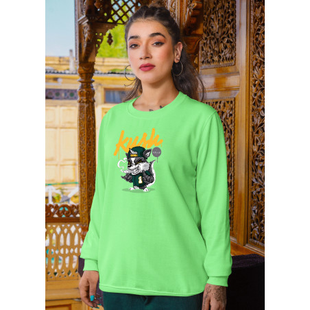 Graphic & Quote Custom Print Cotton Fleece Sweatshirt - Full Sleeves Light Green Khush D-12