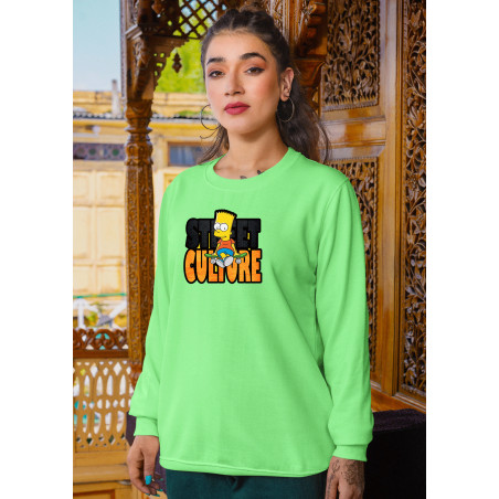 Graphic & Quote Custom Print Cotton Fleece Sweatshirt - Full Sleeves Light Green Street Culture Bart SimpsonD-13