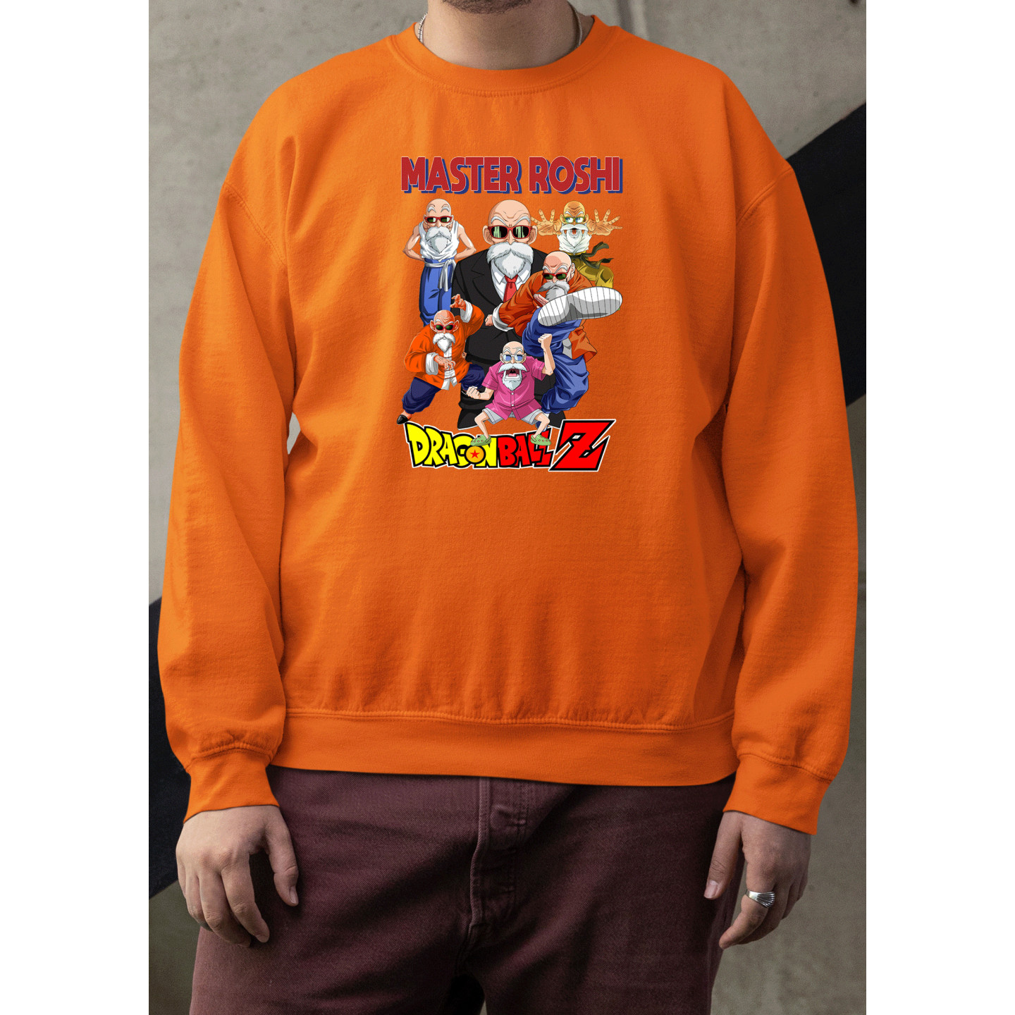 Anime Lovers Custom Print Cotton Fleece Sweatshirt Orange - Full Sleeves Dragon Ballz Rushi Master  D-8