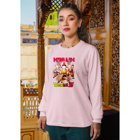 Anime Lovers Custom Print Cotton Fleece Sweatshirt Pink - Full Sleeves Dragon Ballz Krillin D-8