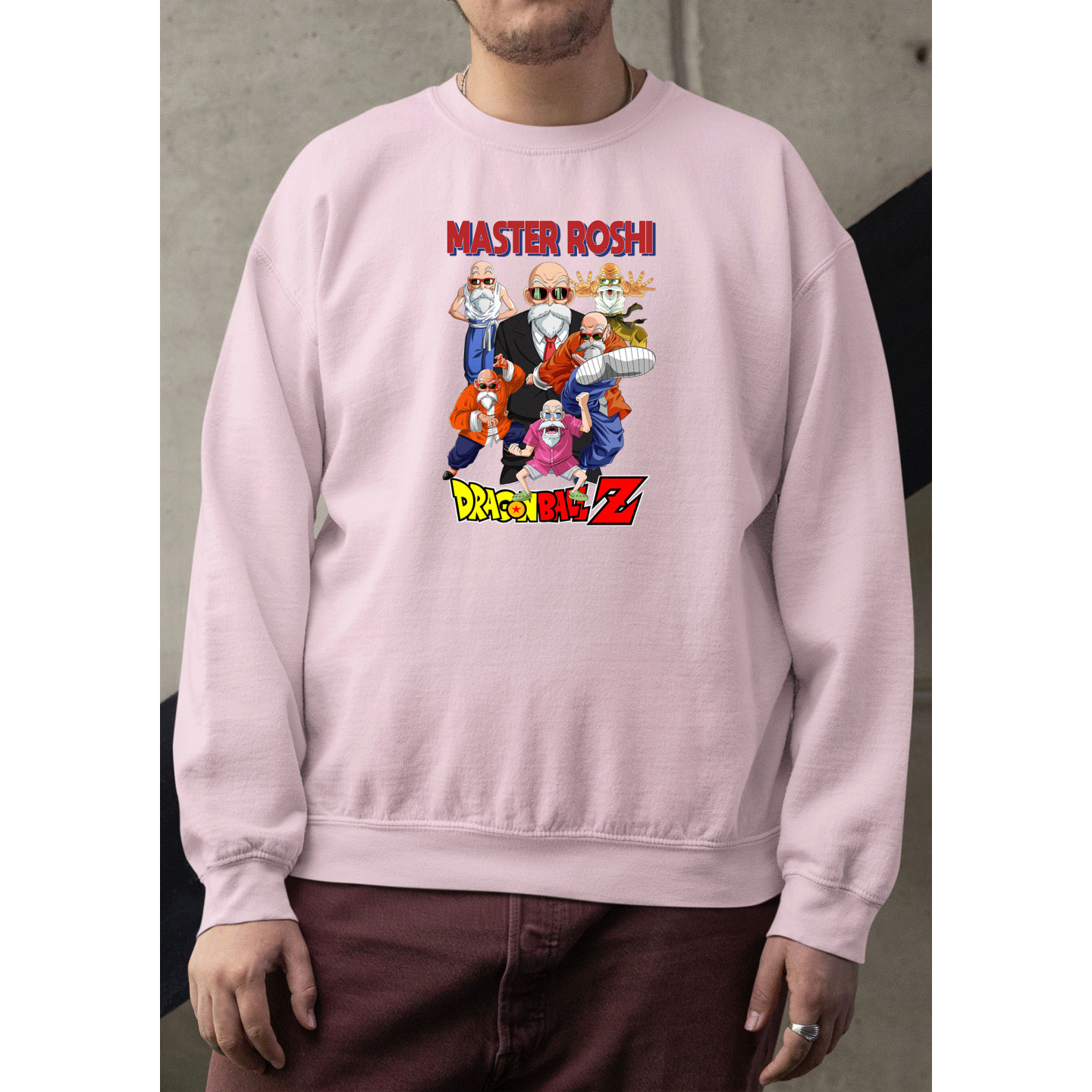 Anime Lovers Custom Print Cotton Fleece Sweatshirt Pink - Full Sleeves Dragon Ballz Rushi Master D-9
