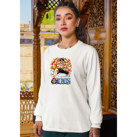Anime Lovers Custom Print Cotton Fleece Sweatshirt White - Full Sleeves One Piece  D-5