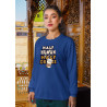 Graphic & Quote Custom Print Cotton Fleece Sweatshirt - Full Sleeves Royal Blue Half Human Half CoffeD-8