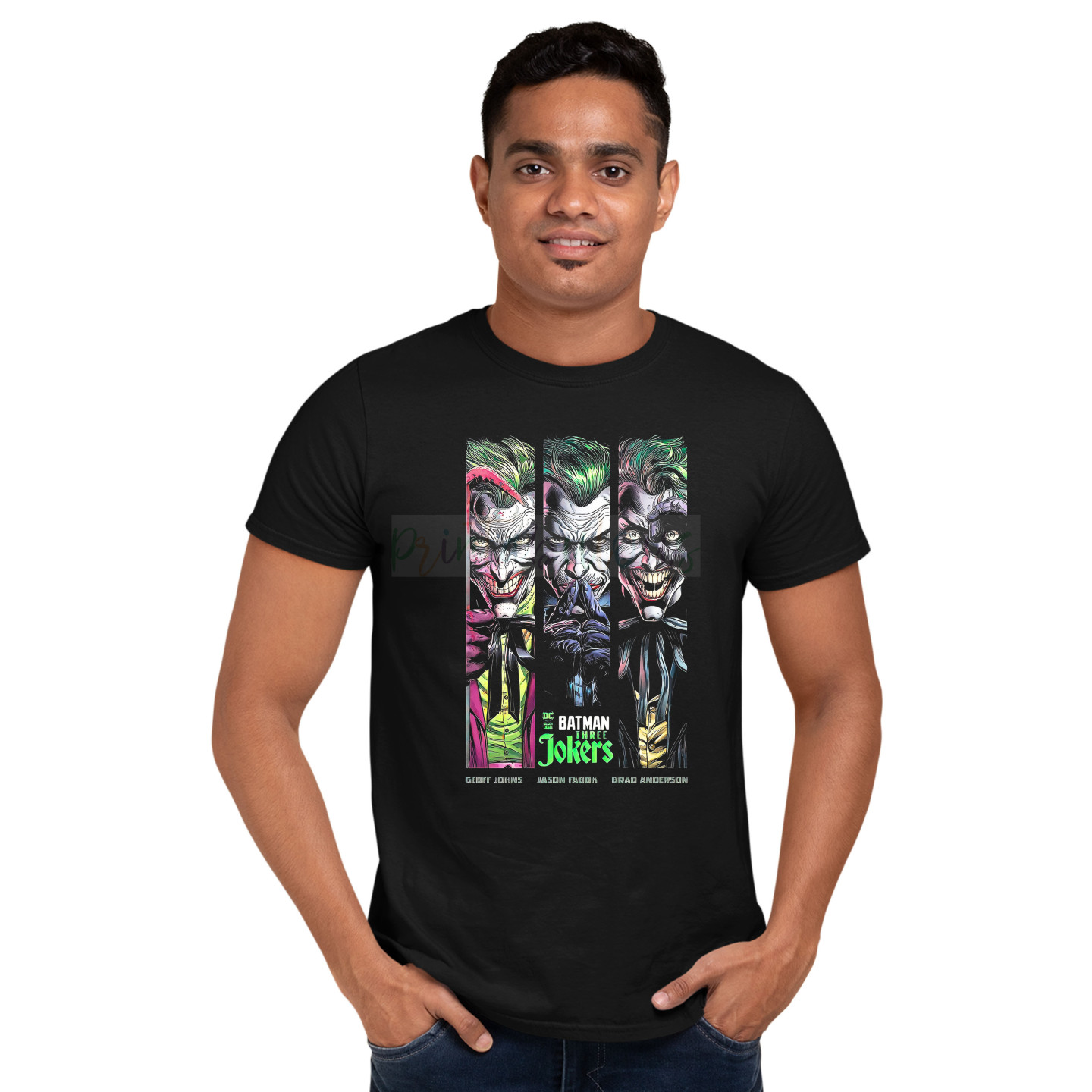 Anime Lovers Custom Print Cotton T-shirt - Half Sleeves Batman Three Joker D-20
