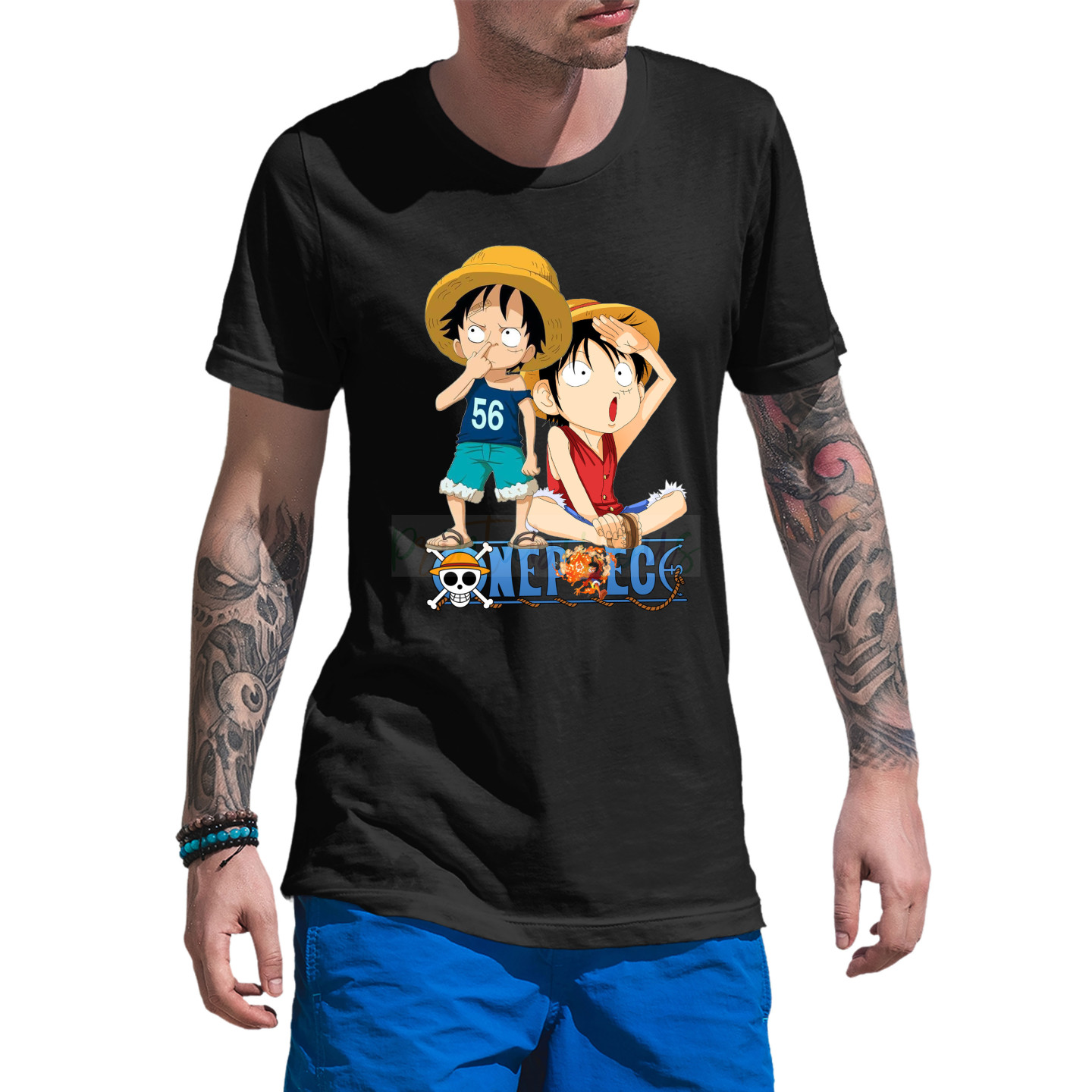 Anime Lovers Custom Print Cotton T-shirt - Half Sleeves One Piece D-2