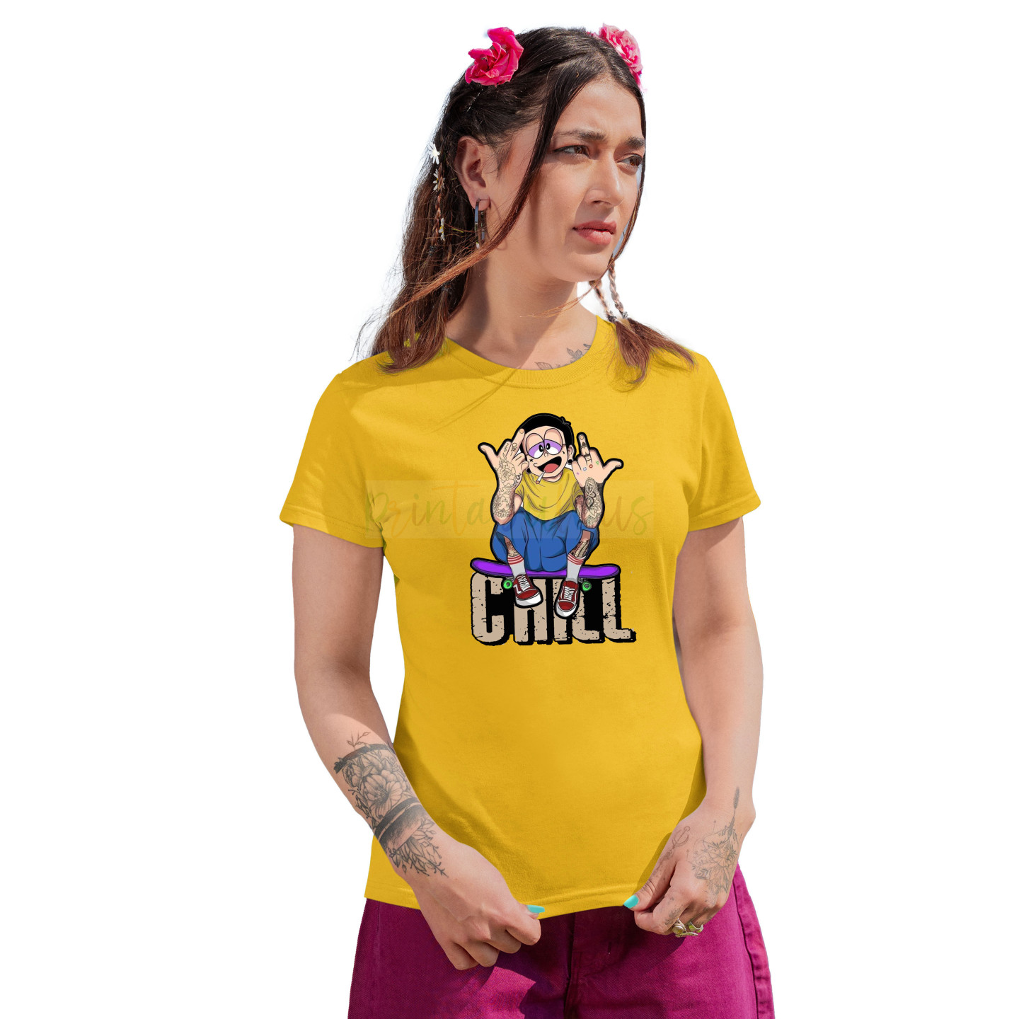 Graphic & Quote Custom Print Cotton T-shirt - Half Sleeves Chill Nobita D-21