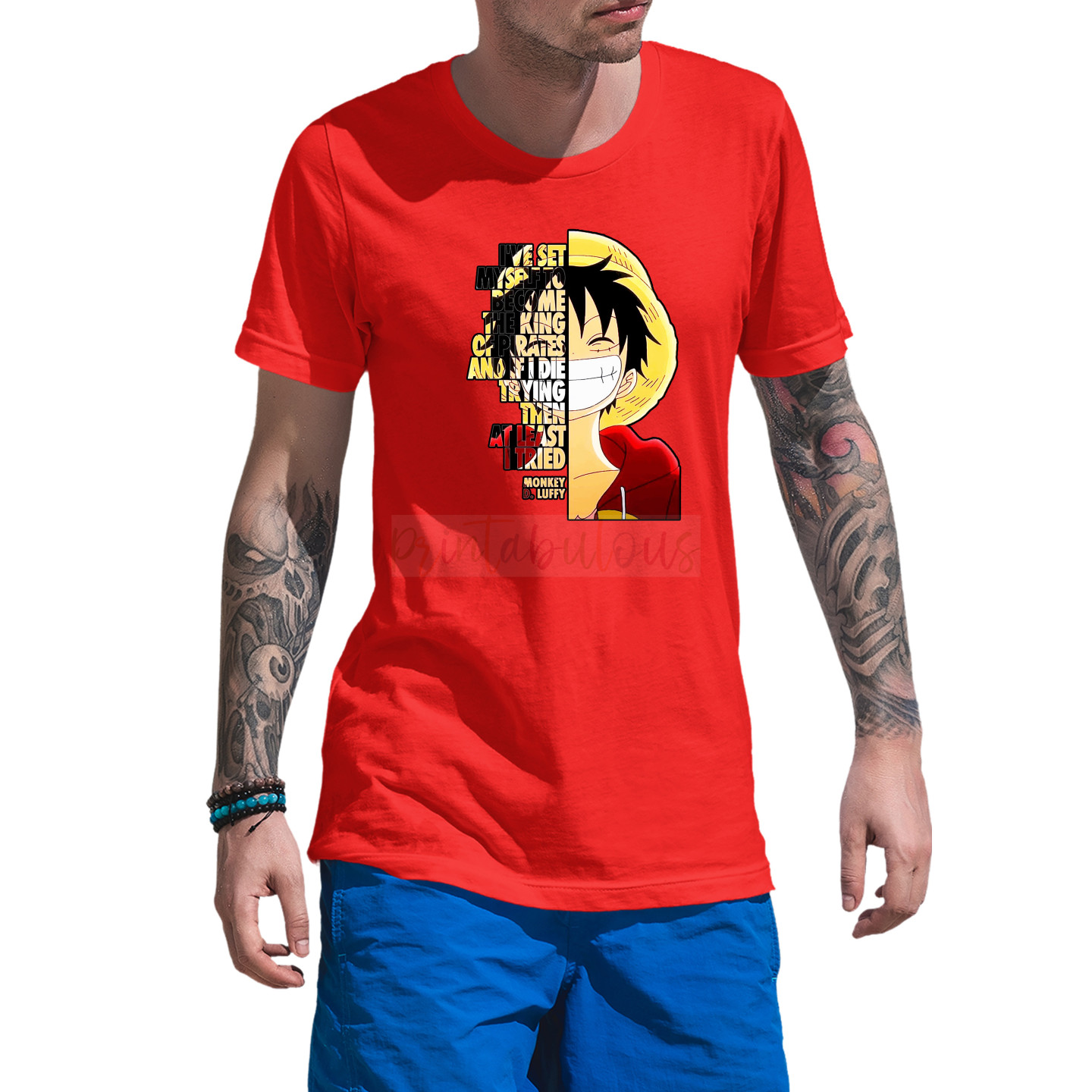 Anime Lovers Custom Print Cotton T-shirt - Half Sleeves One Piece D-31