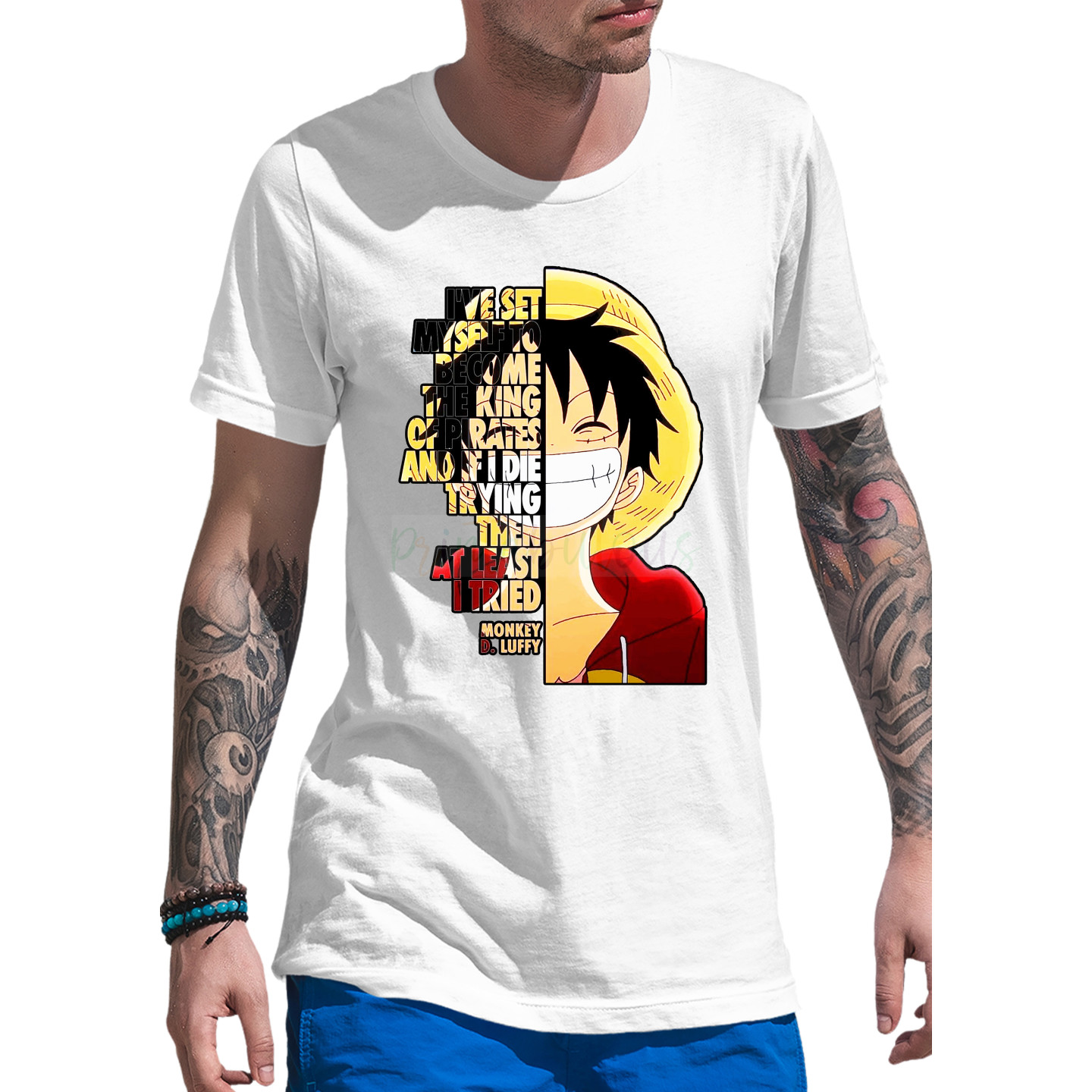 Anime Lovers Custom Print Cotton T-shirt - Half Sleeves One Piece D-31