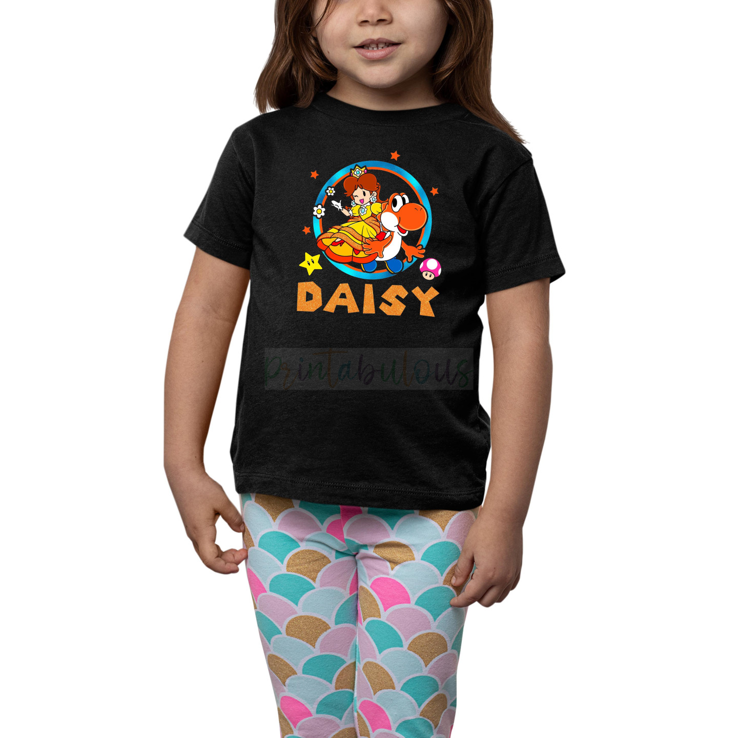 Printabulous® Kids Gaming Power-Up Super Mario Daisy Printed Girl T-Shirts D19