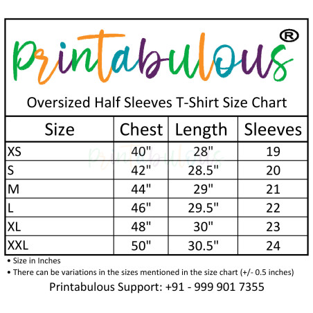 Printabulous® Oversized Pure Cotton Bio-Washed Half-Sleeve T-Shirt
