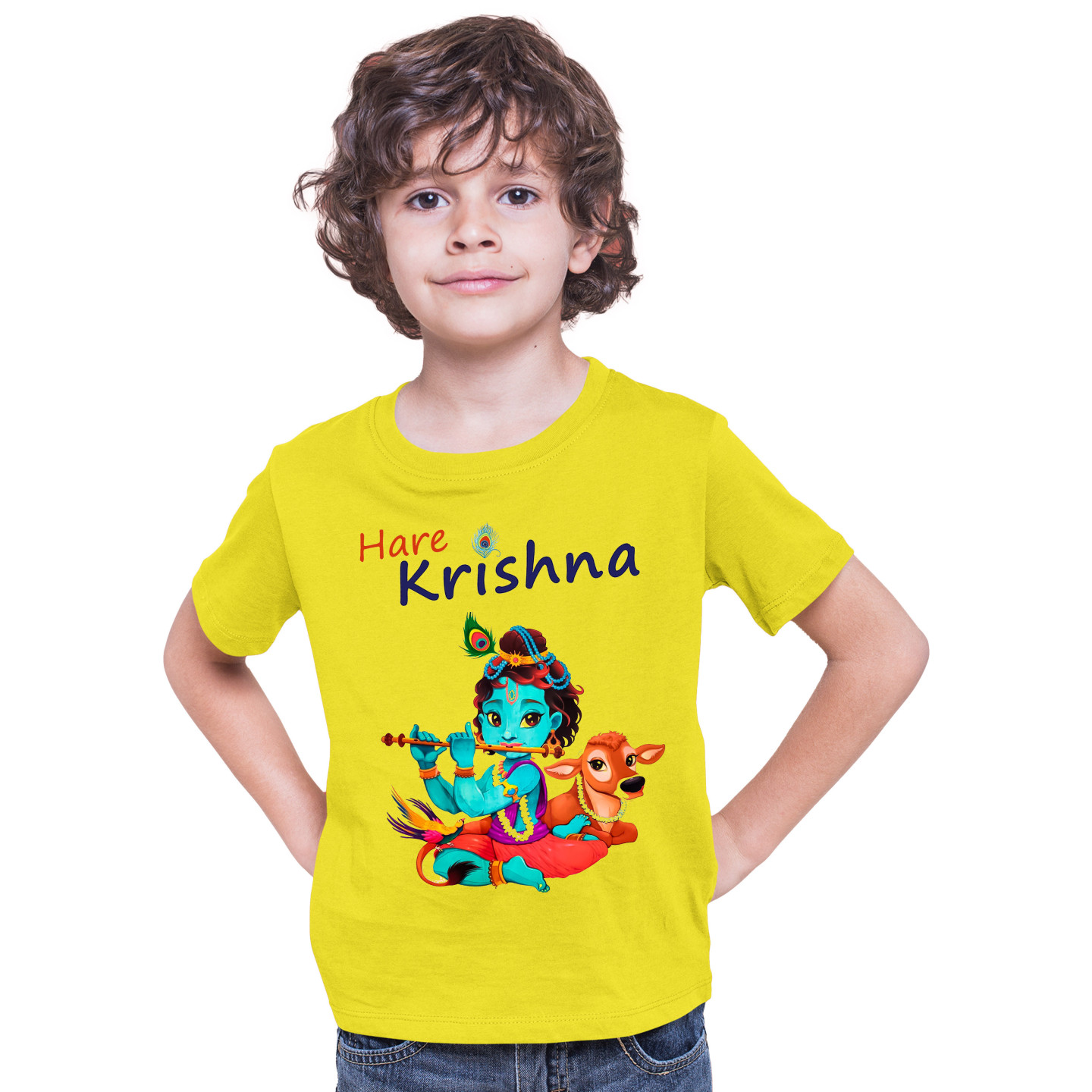 Polyester Hare Krishna Janamashtmi Tshirts for Kids D5