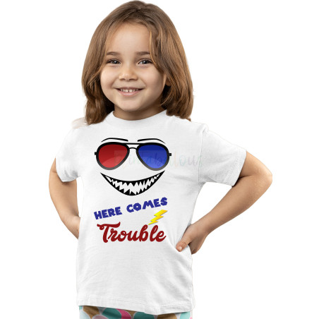 Here Comes Trouble Pure Cotton Unisex Kids T-Shirt D2