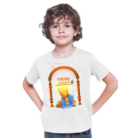Polyester Hare Krishna Janamashtmi Tshirts for Kids D9