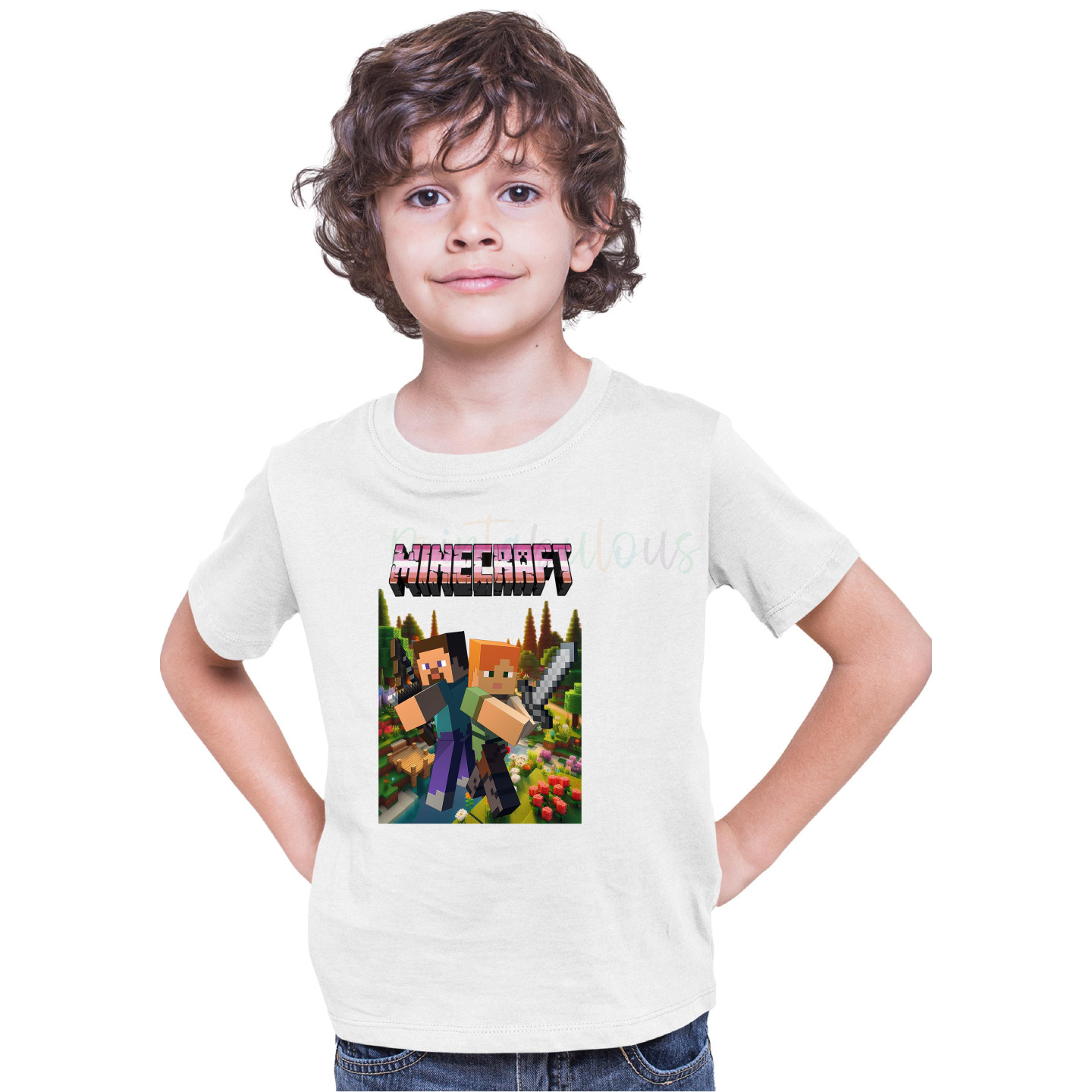 Minecraft Half Sleeves Round Neck T-Shirt for Kids D4