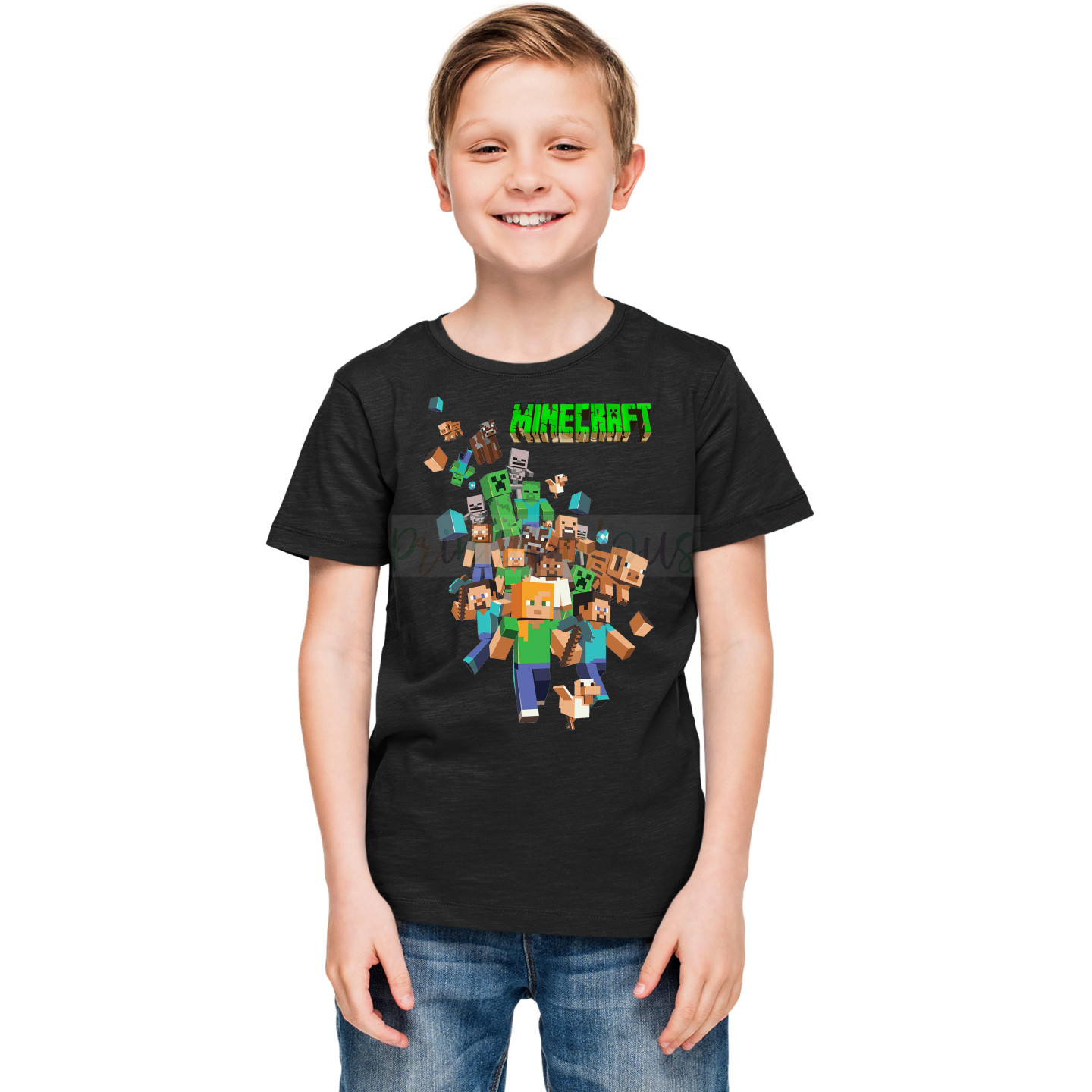 Minecraft Half Sleeves Round Neck T-Shirt for Kids D5