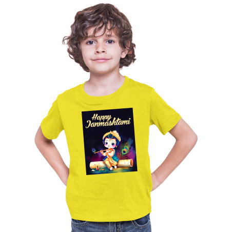 Polyester Hare Krishna Janamashtmi Tshirts for Kids D13