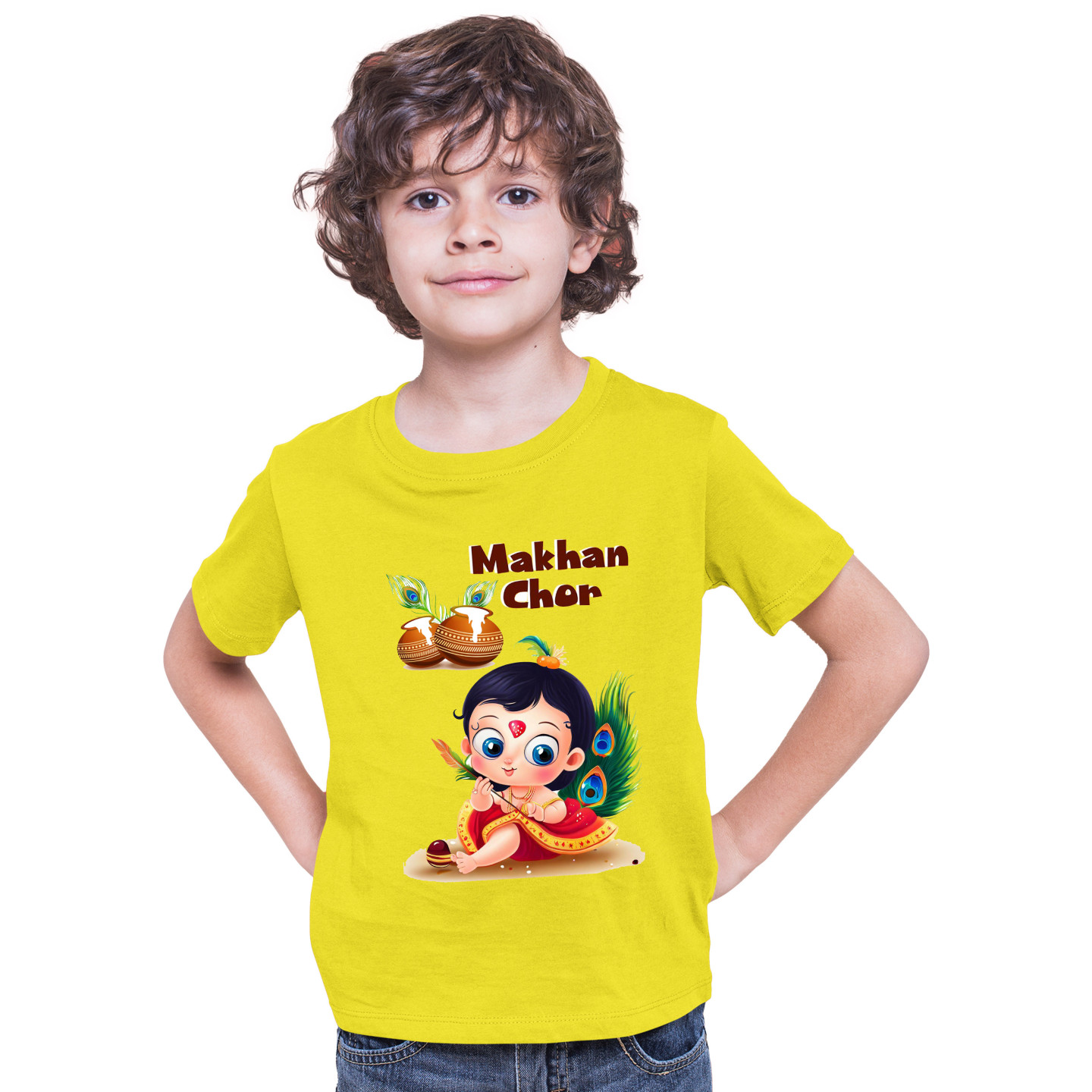 Polyester Hare Krishna Janamashtmi Tshirts for Kids D14