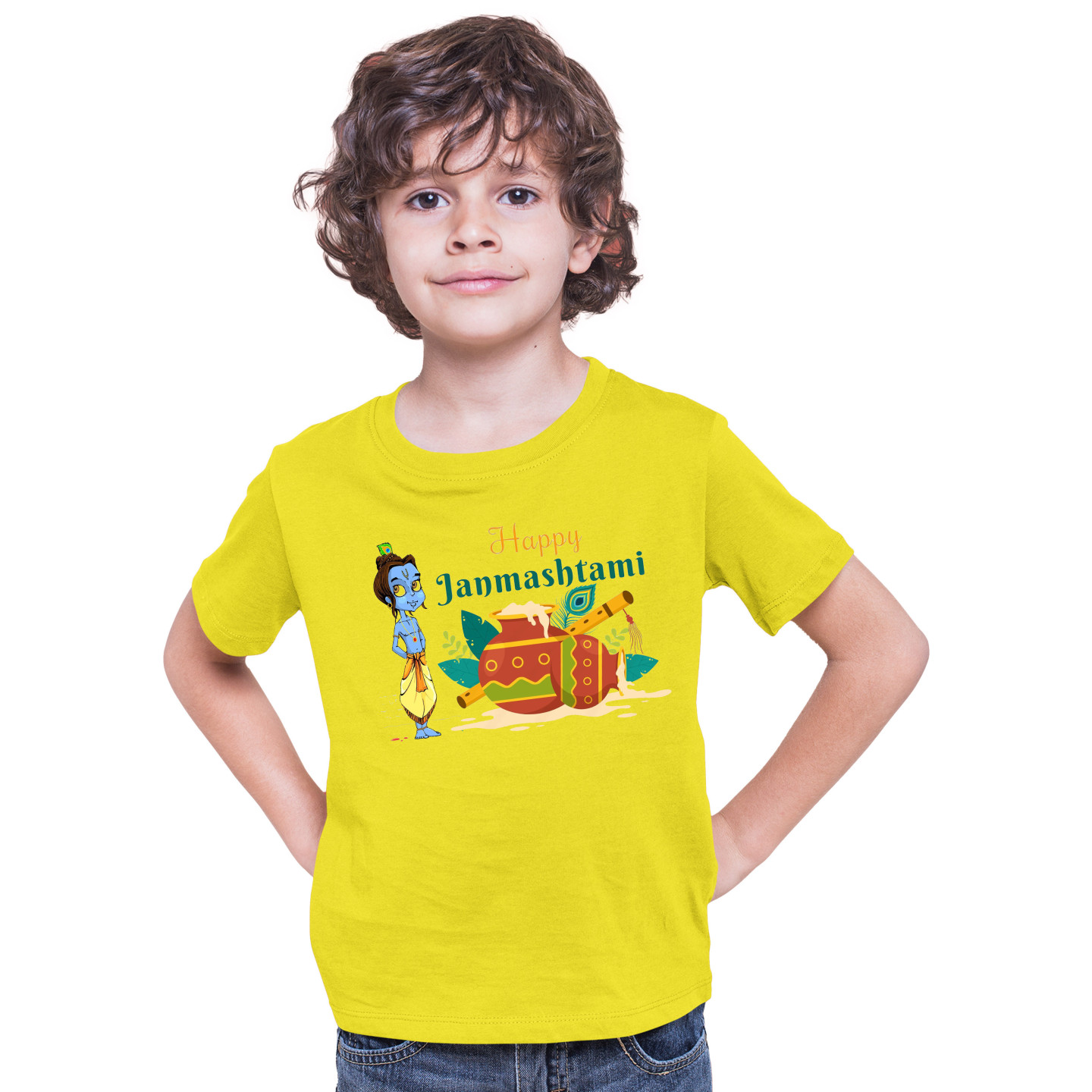Polyester Hare Krishna Janamashtmi Tshirts for Kids D16