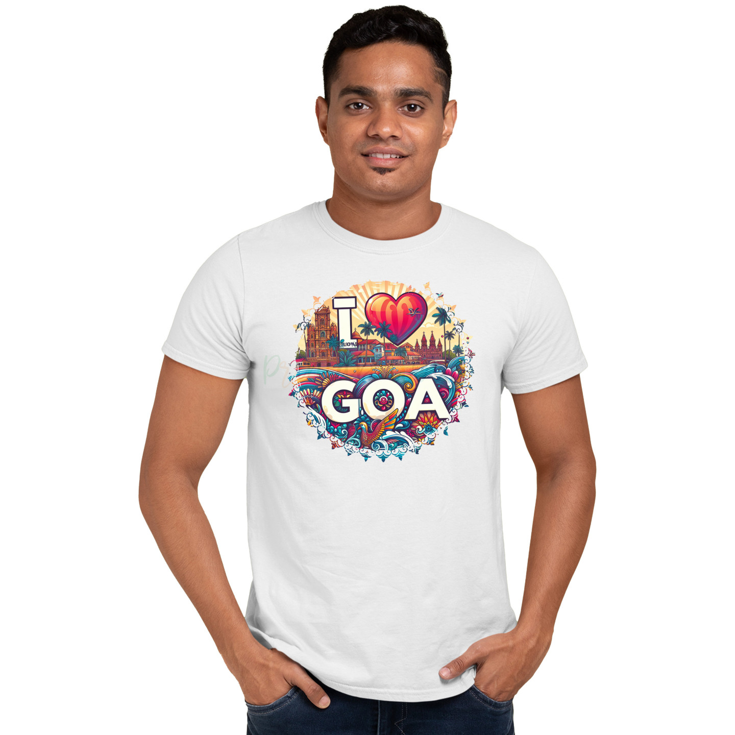 Printabulous Bio-Washed I Love Goa Pure Cotton T-Shirt – Vibrant & Waterproof Print  for Adults D7