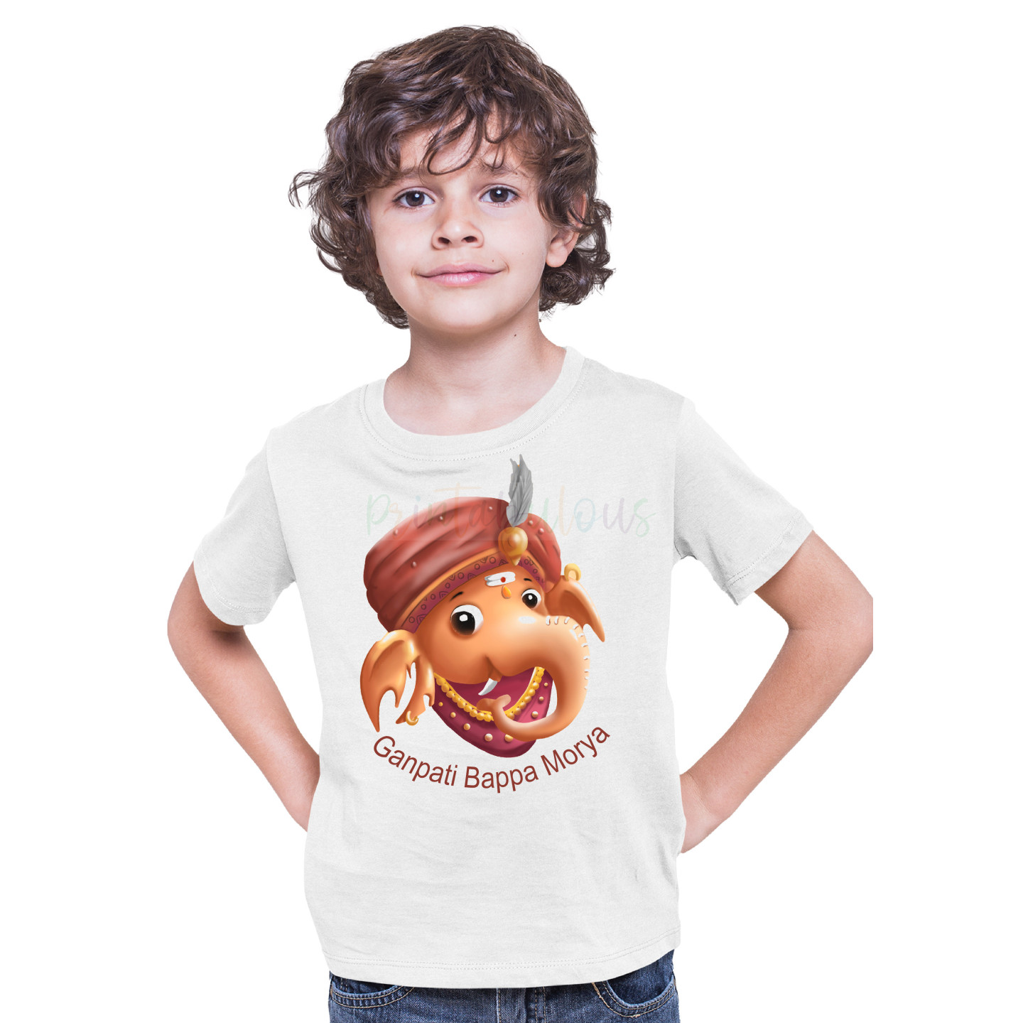 Printabulous® Cotton Blend Ganesh Ji Tshirts for Kids D4